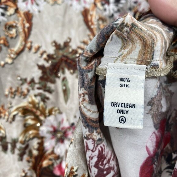 Women's 100% Silk Floral Beaded Long Sleeve  Blouse NO SIZE - Picture 8 of 11